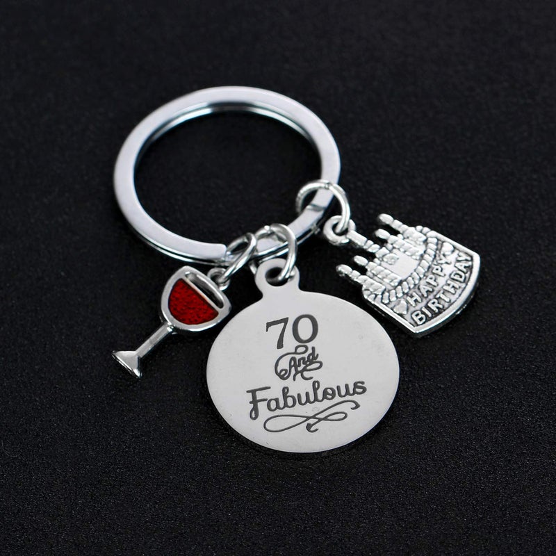 YEEQIN Happy Birthday Keychain, Cake Cheer Live Laugh Love Charms Key Chains, Unisex Birthday Gifts (70th Birthday) - Image 3